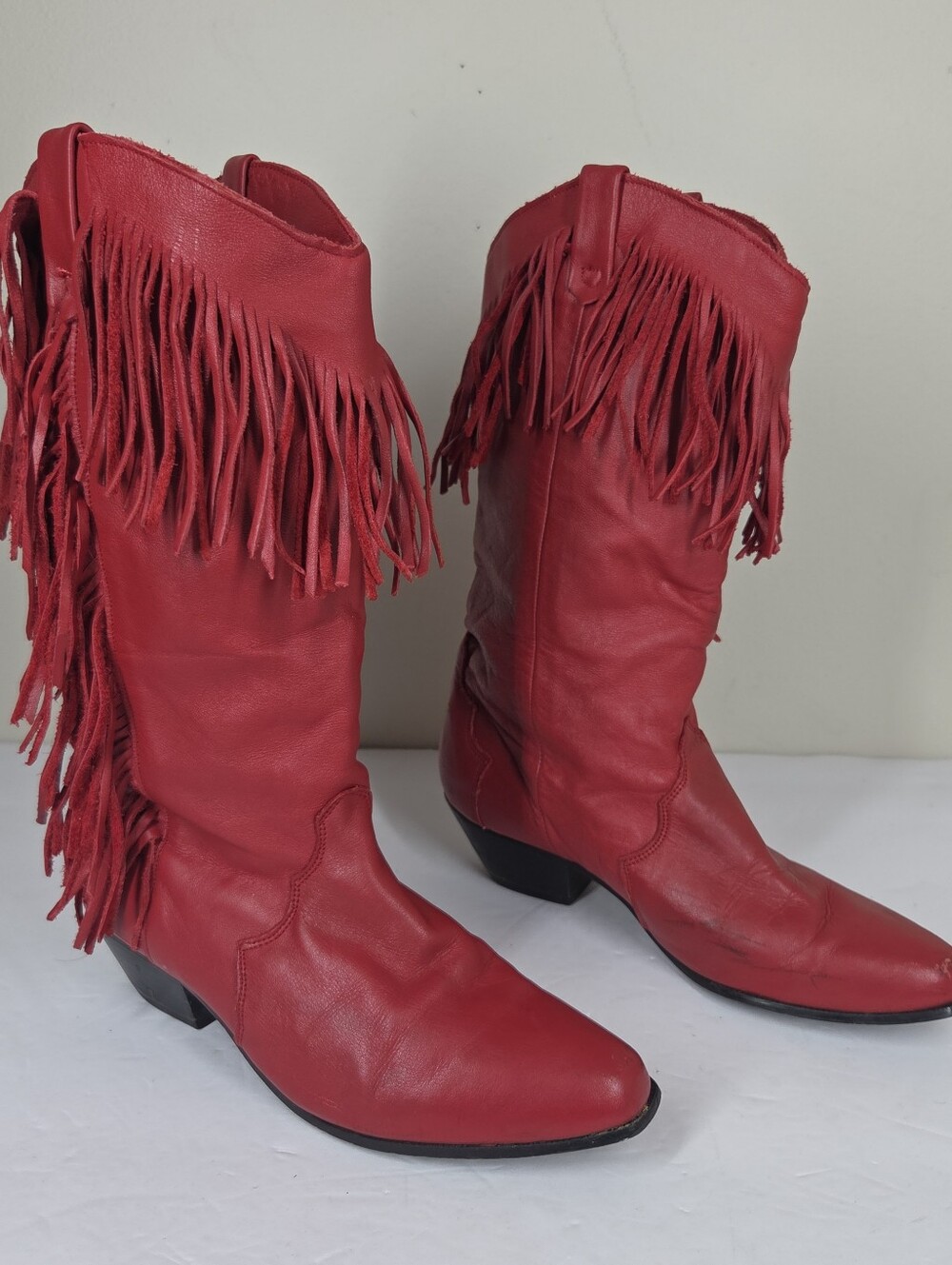 Vtg Dingo Red Fringe Leather Western Boots 7.5 Cowgirl Boho Festival Nashville